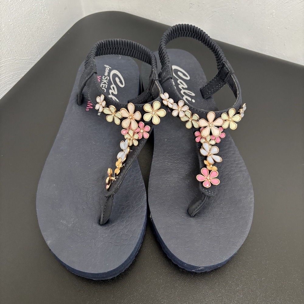 Skechers Cali Meditation Embellished Thong Sandals Happy Daisies Navy Size 7 - Picture 5 of 9